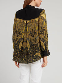 Yellow Baroque Print Crepe De Chine Shirt