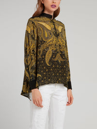 Yellow Baroque Print Crepe De Chine Shirt