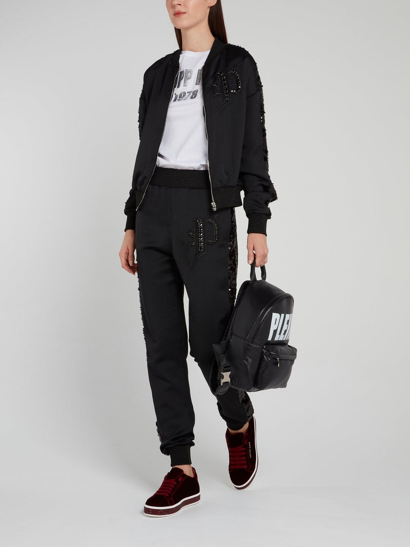 Black Sequin Panel Jogging Trousers