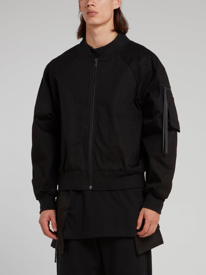 Black Rear Zip Woven Bomber Jacket