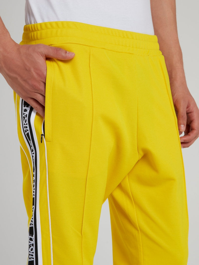 Yellow Ribbed Waistband Logo Sweatpants