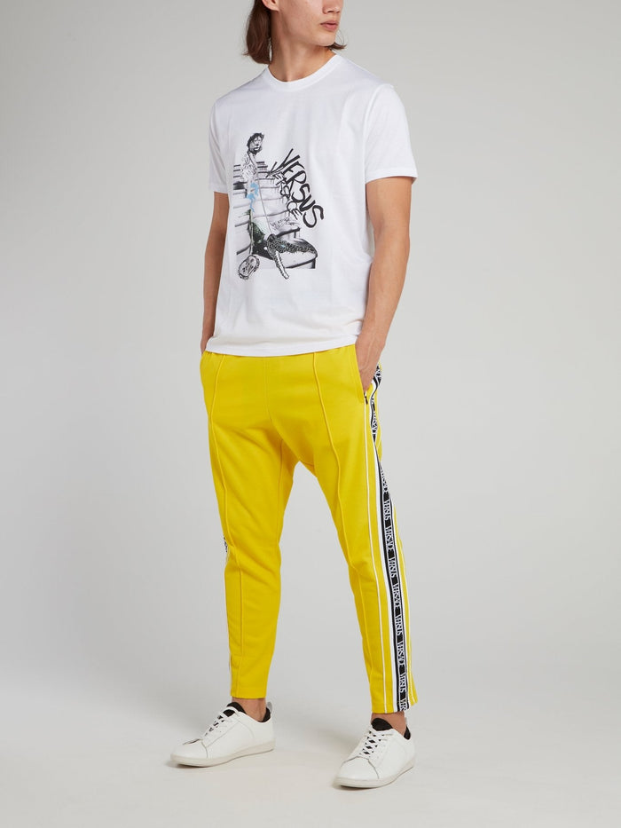 Yellow Ribbed Waistband Logo Sweatpants