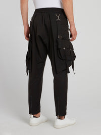 Black Multi-Stitch Tapered Pants