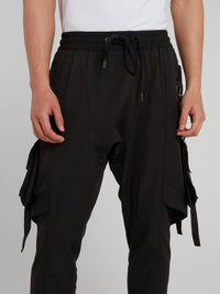 Black Multi-Stitch Tapered Pants