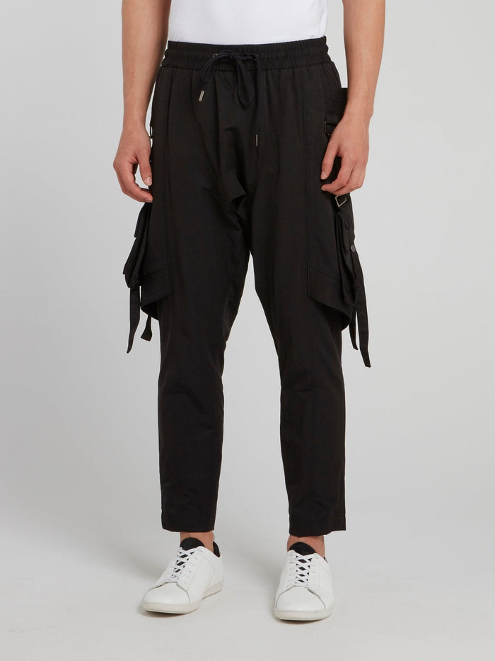 Black Multi-Stitch Tapered Pants