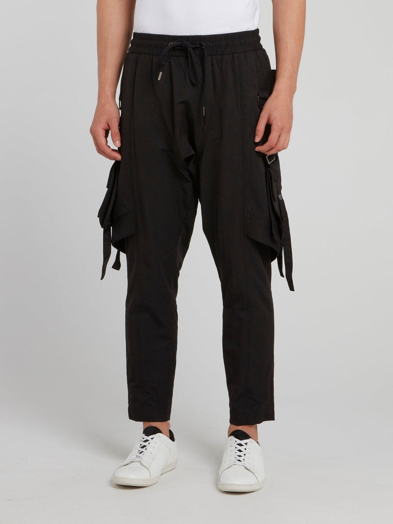 Black Multi-Stitch Tapered Pants