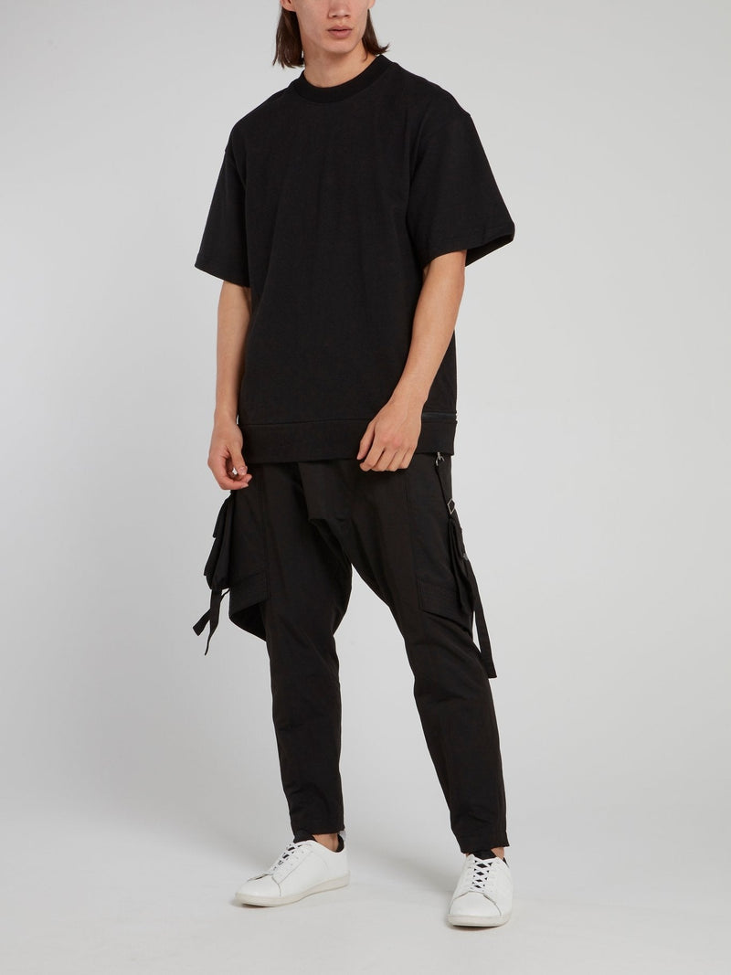 Black Multi-Stitch Tapered Pants