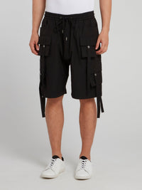 Black Cargo Drawstring Shorts