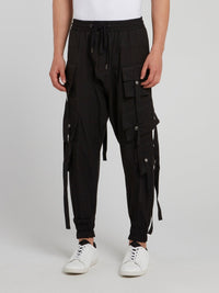 Black Multi-Pocket Drawstring Pants