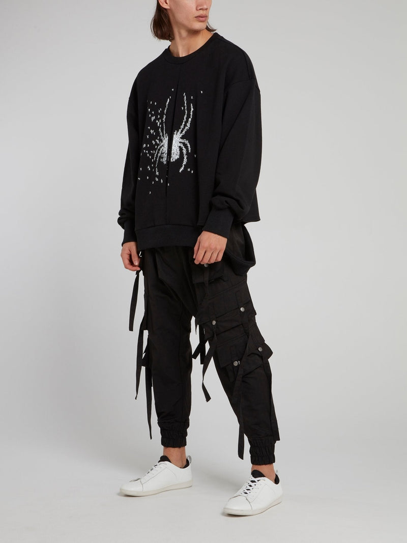 Black Multi-Pocket Drawstring Pants