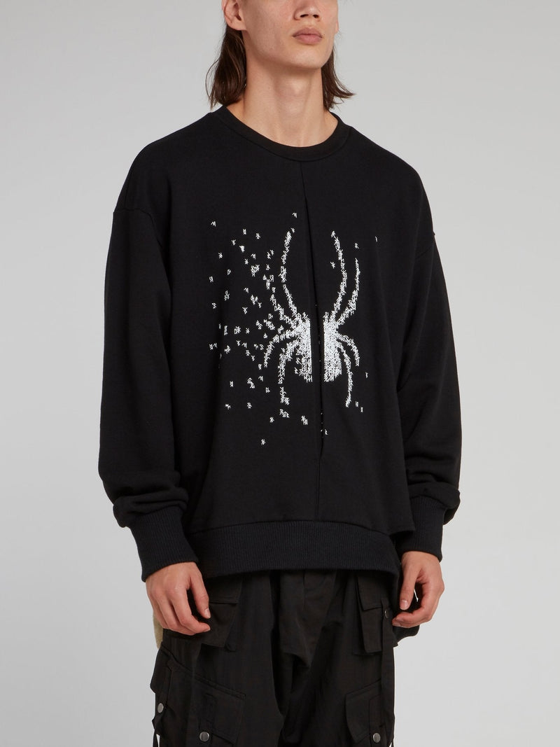 Black Spider Embroidered Knitted Sweatshirt