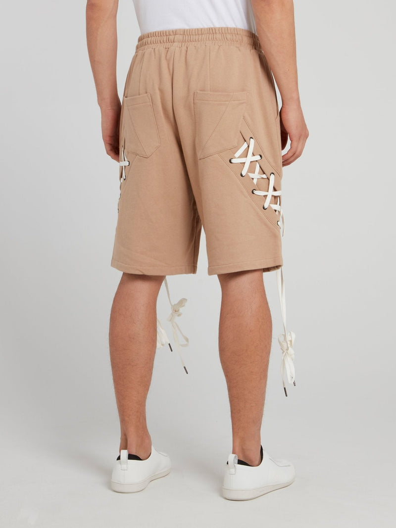 Beige X-String Drawstring Shorts