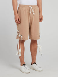 Beige X-String Drawstring Shorts