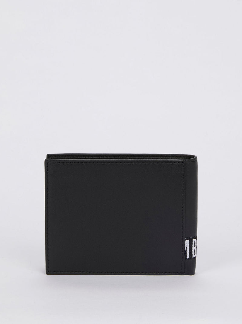 Crinkle Black Logo Leather Wallet (Billfold 7 C/C with Coin Pocket )