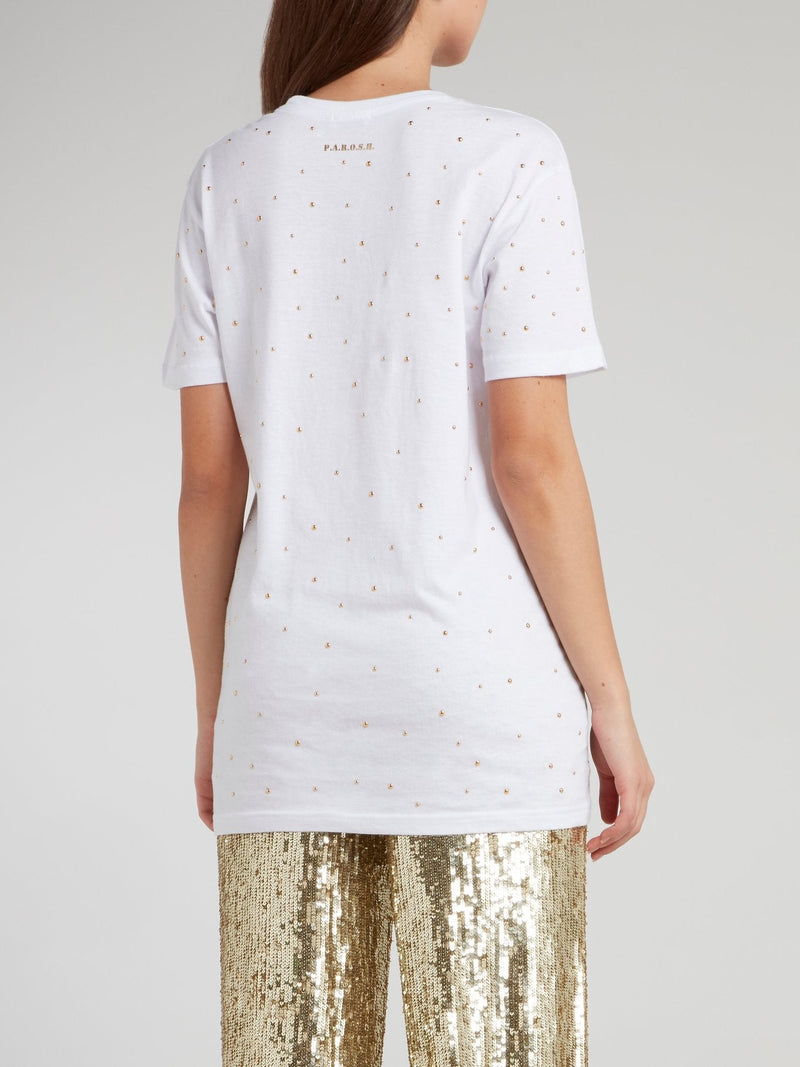 White Studded Cotton T-Shirt