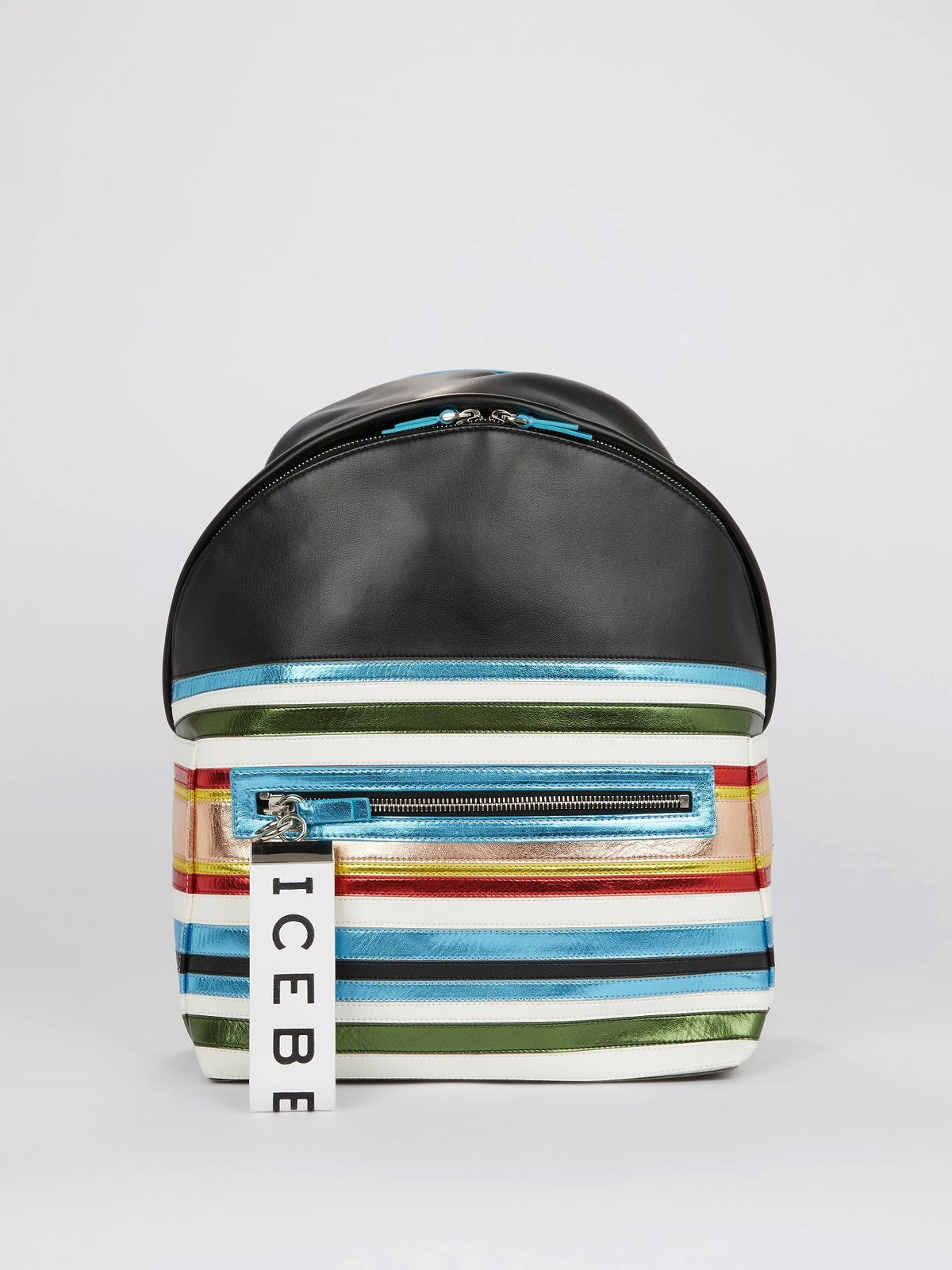 Striped Panel Leather Backpack