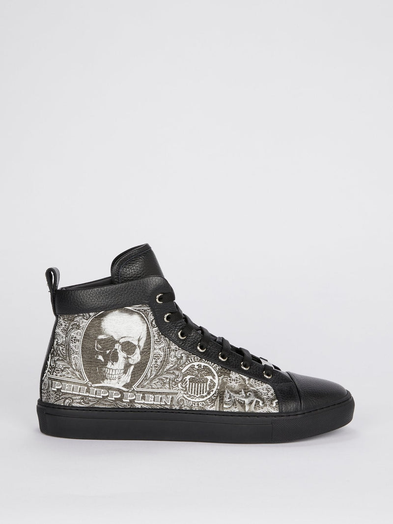 Black Dollar Skull High Top Sneakers