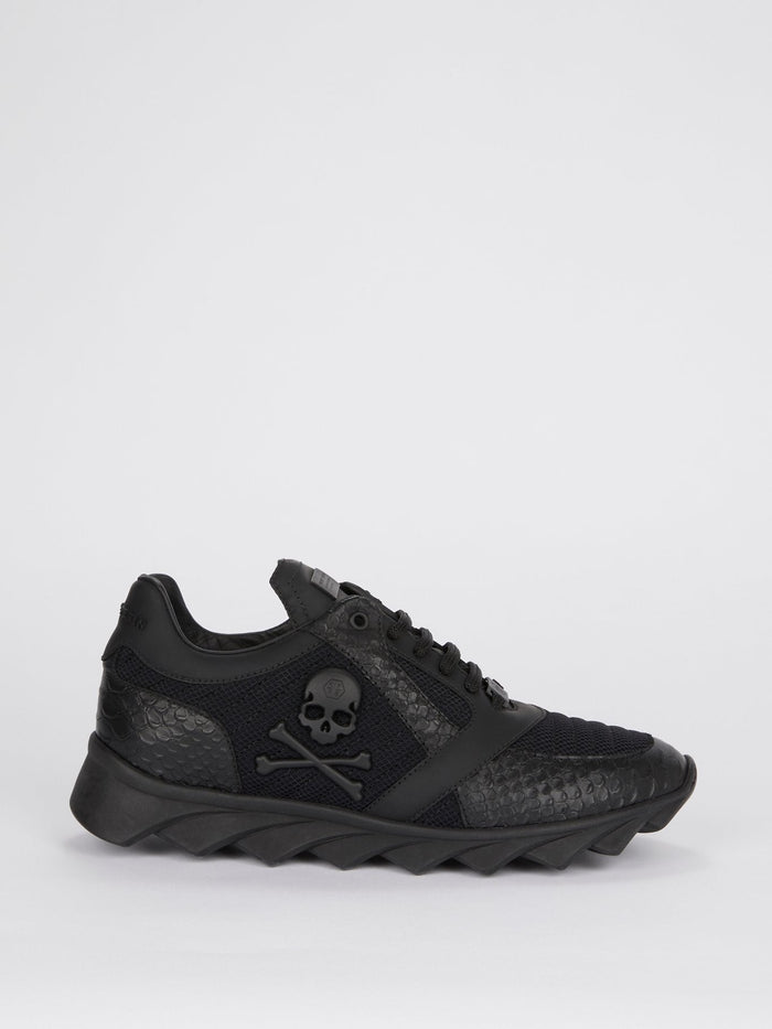 Black Crocodile Panel Mesh Sneakers