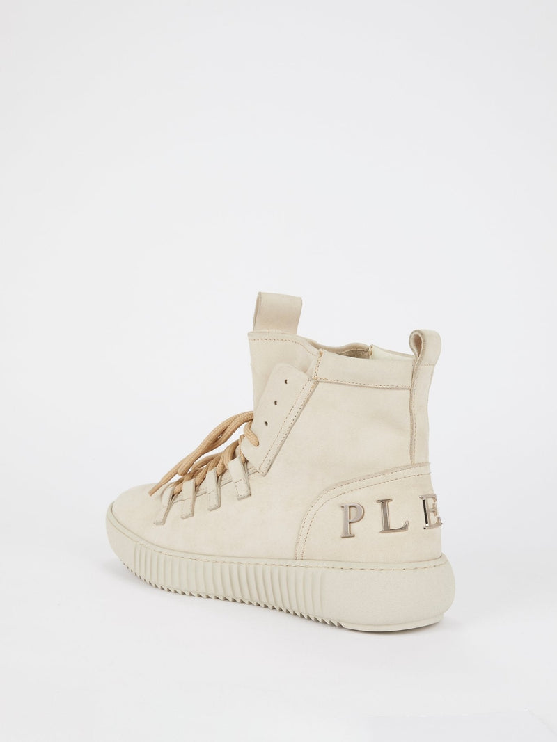 Beige High Top Logo Sneakers