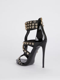 Black Heart Studded Cage Pumps