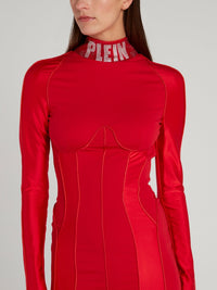 Red Logo High Neck Mini Dress