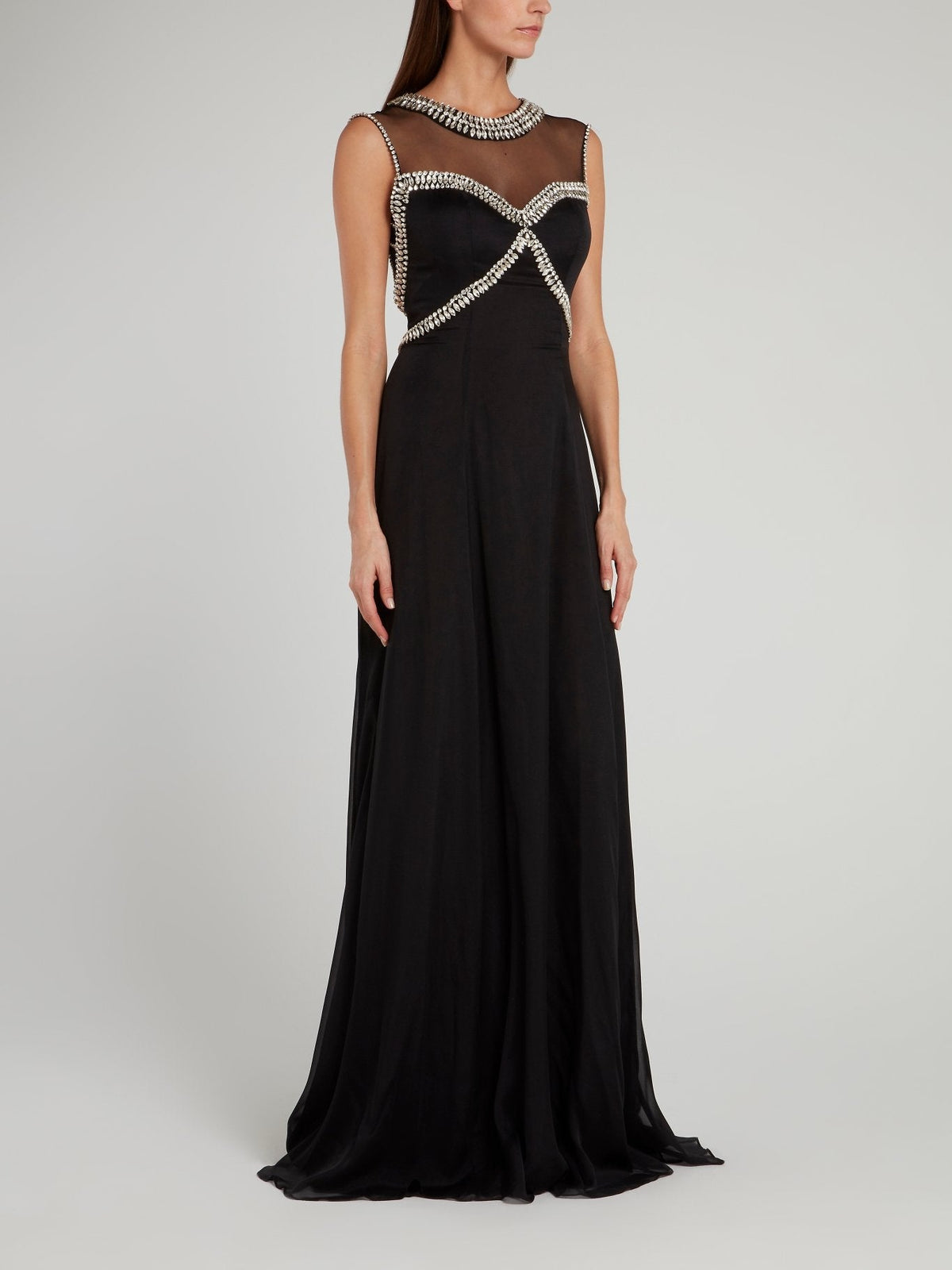 Black Crystal Studded Evening Dress