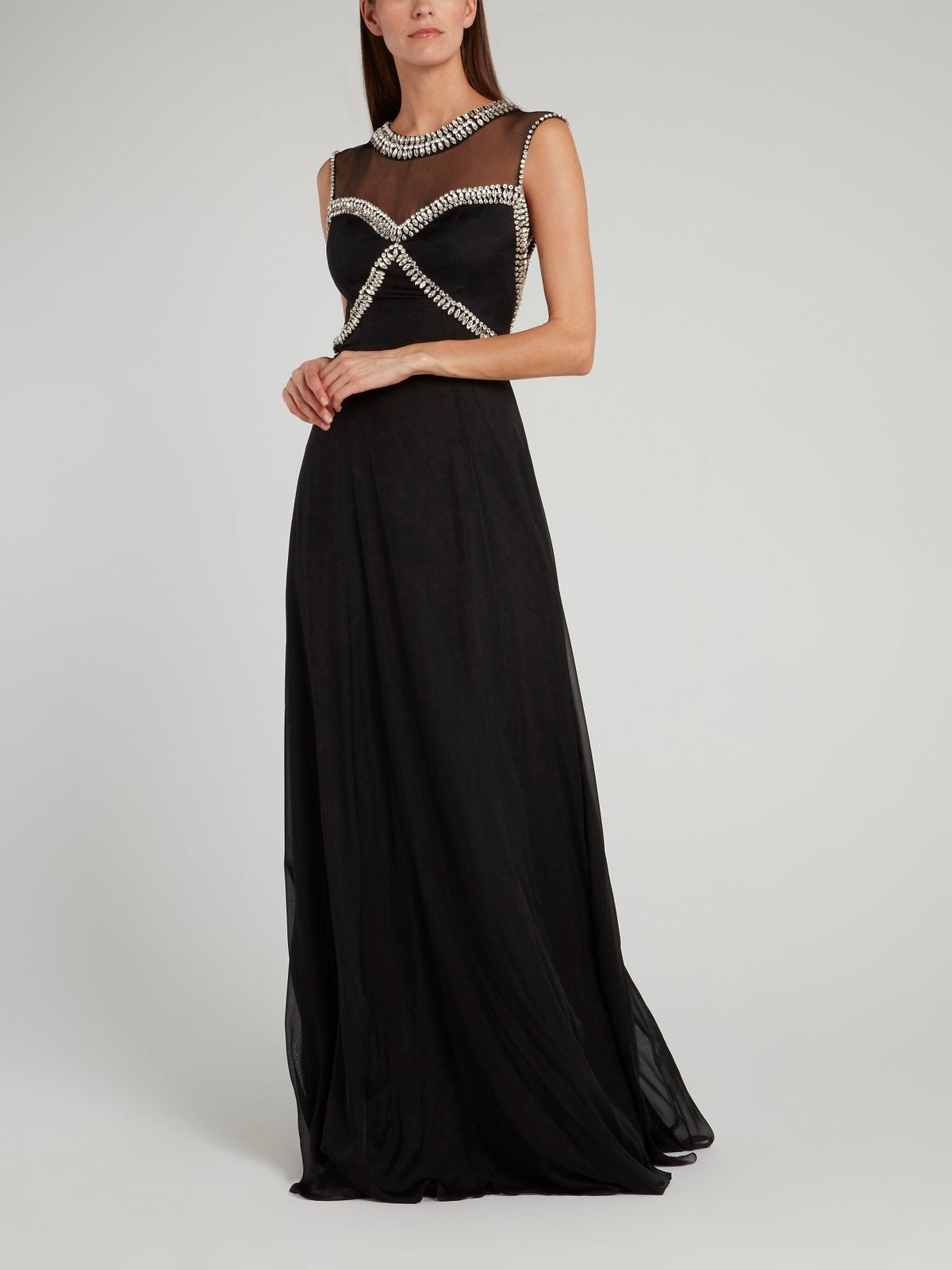 Black Crystal Studded Evening Dress