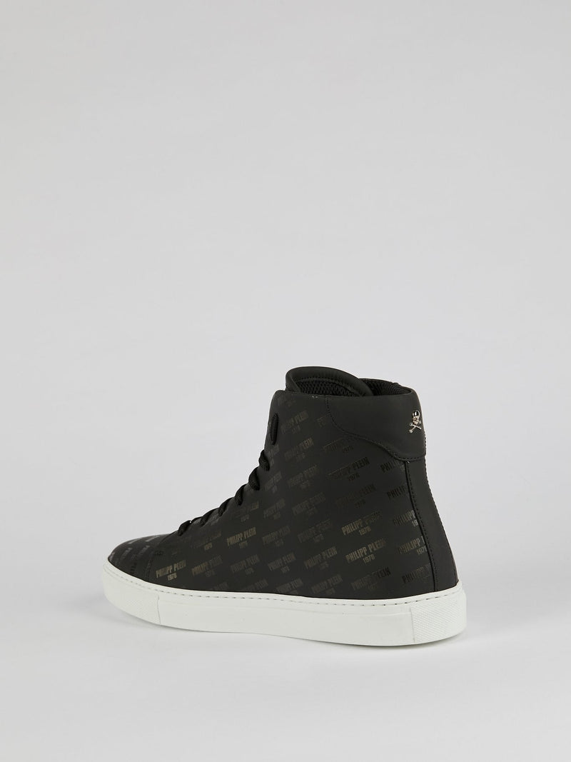 Yaeger Black Monogram Print High Top Sneakers