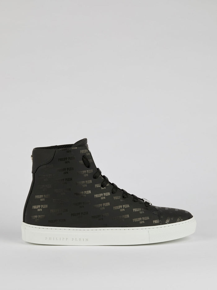 Yaeger Black Monogram Print High Top Sneakers