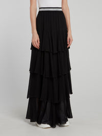 Black Tiered Chiffon Maxi Skirt