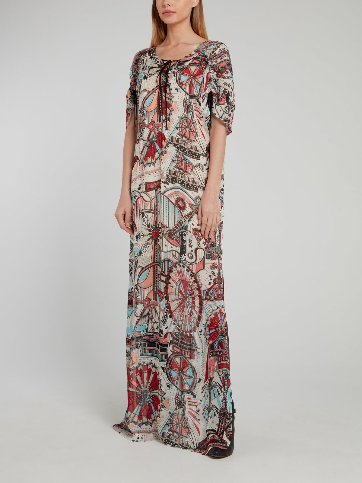 Theme Park Print Ruched Maxi Dress