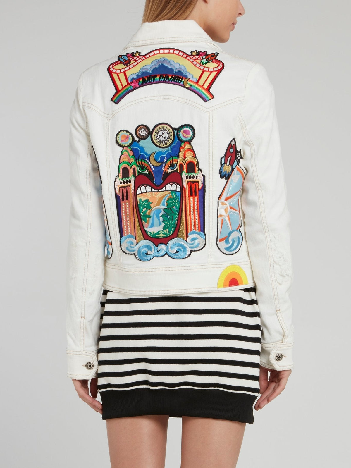 White Rainbow Rear Print Zip Up Blouson