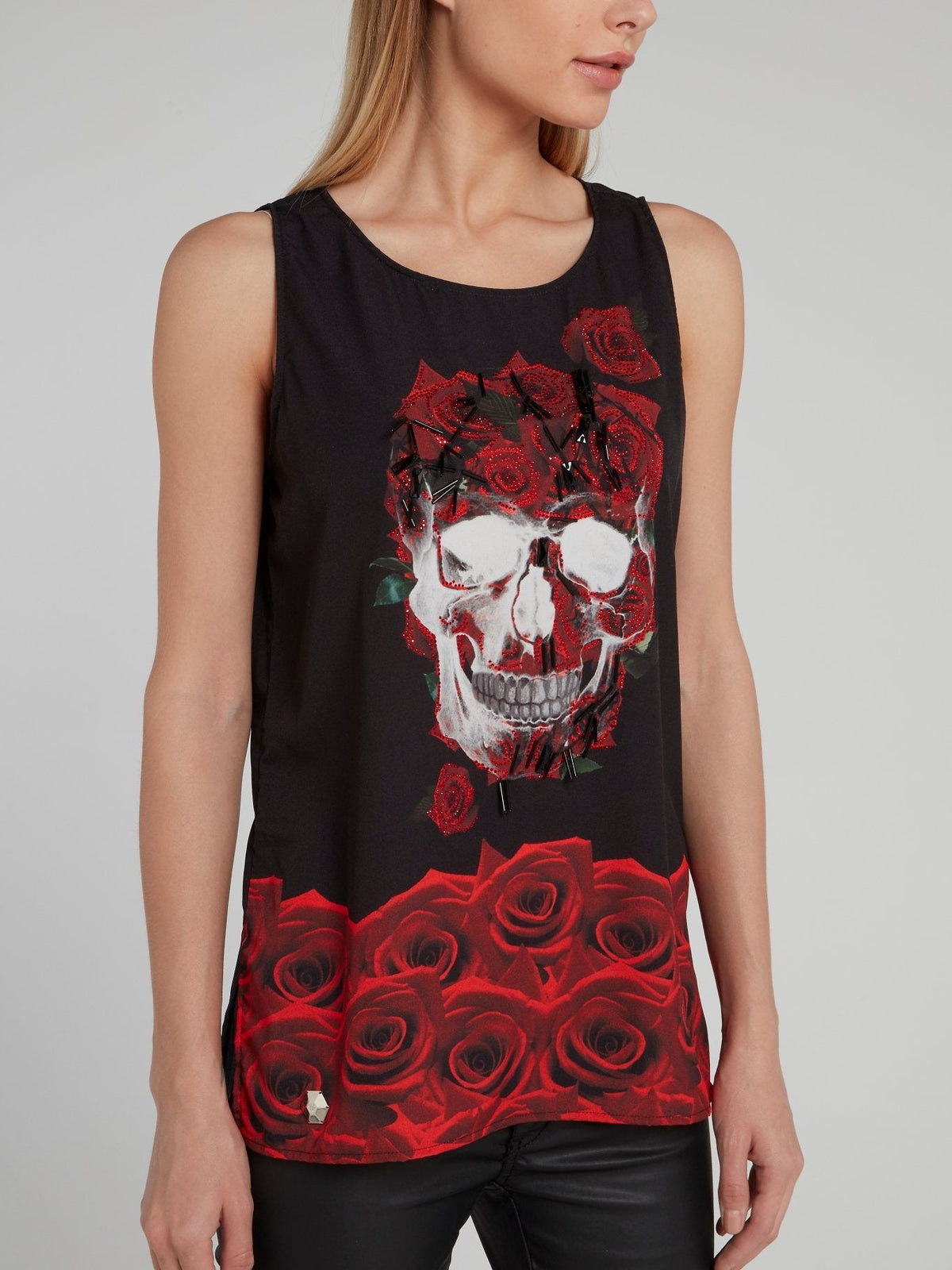 Studded Rose Skull Tank Top