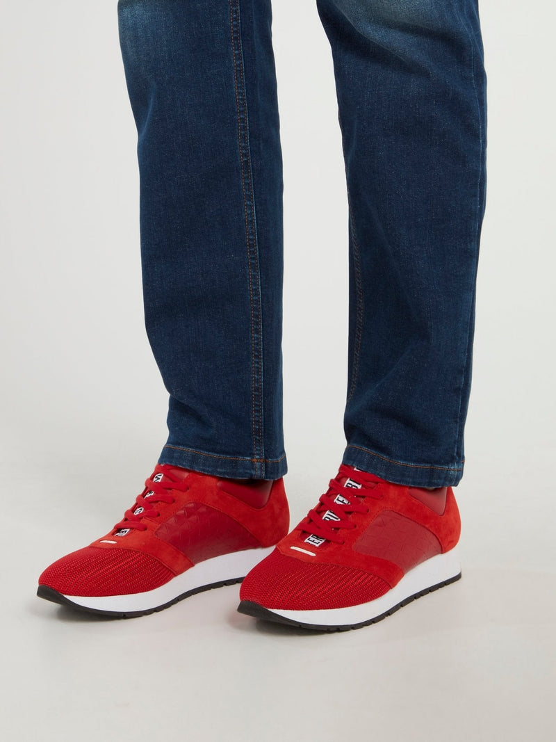 Red Suede Mesh Leather Sneakers