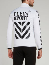 White Back Print Logo High Neck Jacket