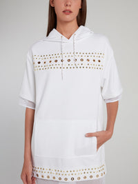 White Net Edge Embellished Hooded Dress