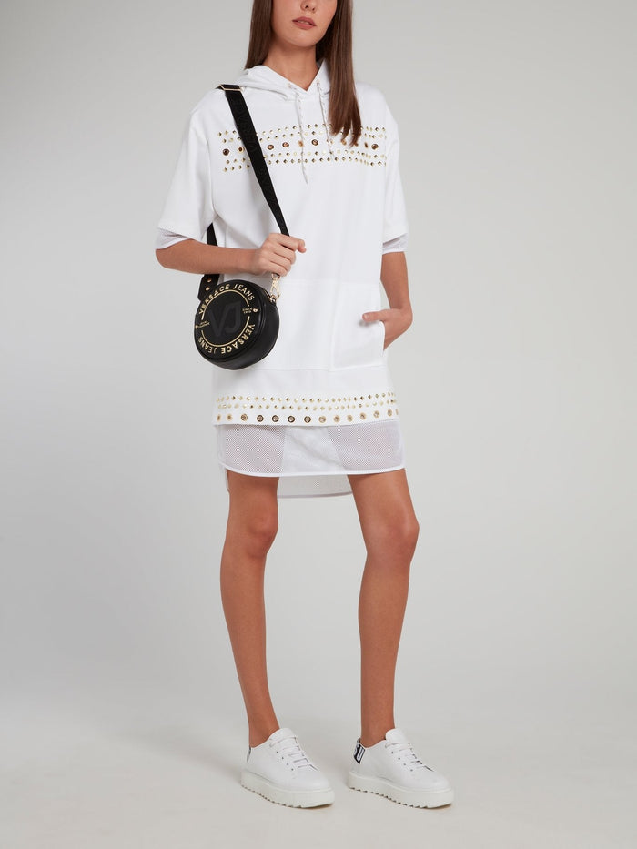 White Net Edge Embellished Hooded Dress