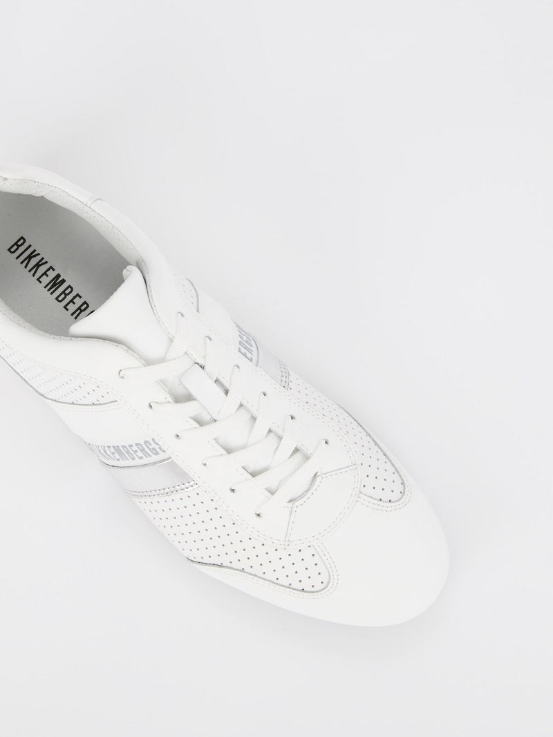 White Perforated Low Top Sneakers