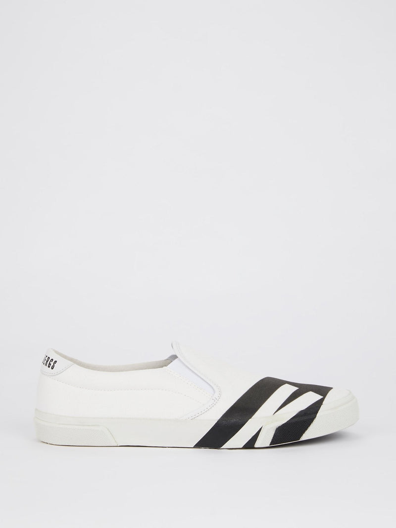 White Contrast Detail Slip On Sneakers