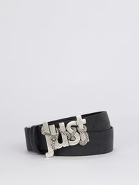 Logo Buckle Textured Leather Belt