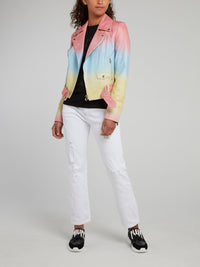 Rainbow Belted Leather Biker Jacket