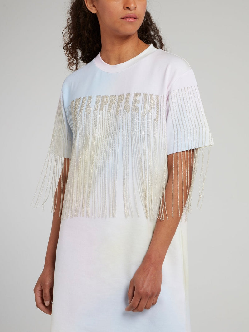 Rainbow Fringed Cotton T-Shirt Dress