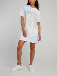 Rainbow Fringed Cotton T-Shirt Dress