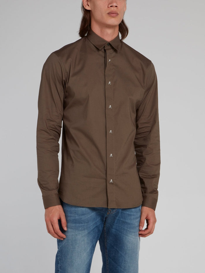 Brown Skull Buttoned Long Sleeve Shirt