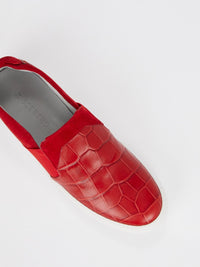 Red Crocodile Effect Slip On Sneakers