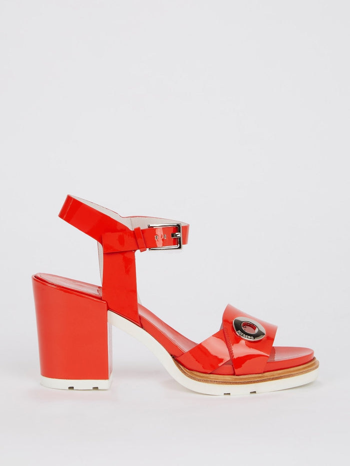 Red Block-Heel Patent Leather Sandals