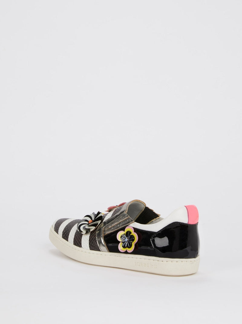 Snake Effect Appliquéd Stripe Sneakers