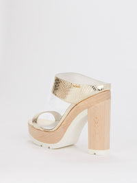 Gold Snake Effect Block-Heel Sandals