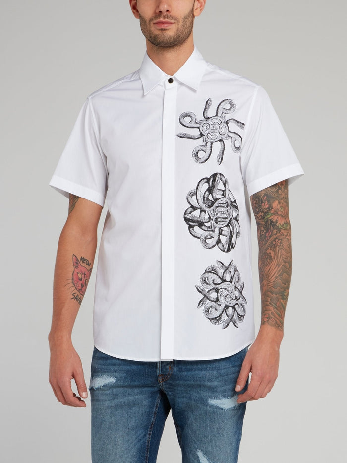 White Snake Print Short Sleeve Shirt