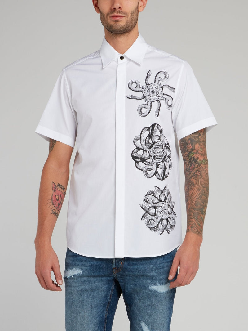 White Snake Print Short Sleeve Shirt